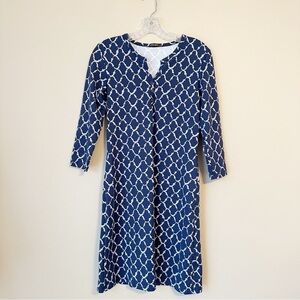 J. McLaughlin Lynn Henley Catalina Cloth 3/4 Length Sleeve Blue Dress - Small